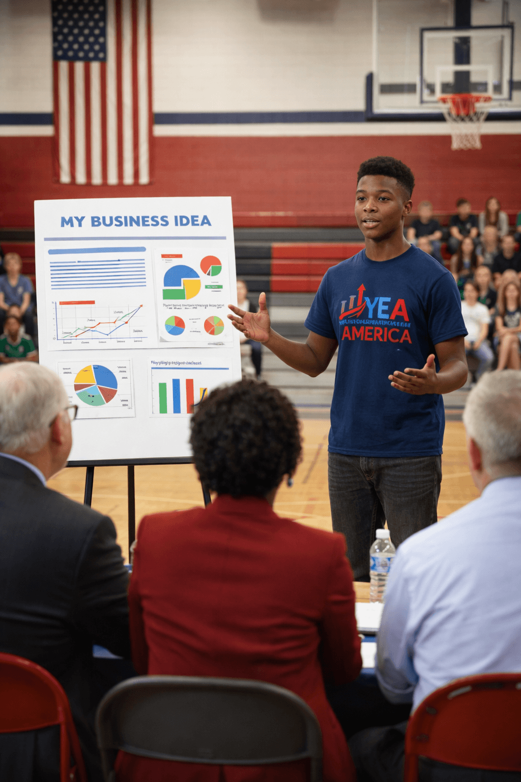 Student presenting business plan